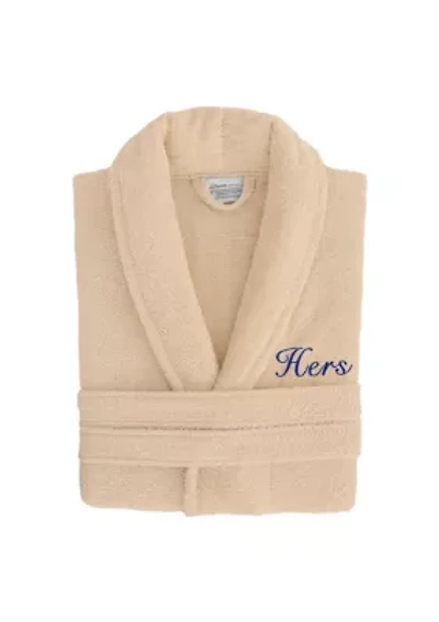 Terry Bathrobe Embroidered with Hers Design Script Font