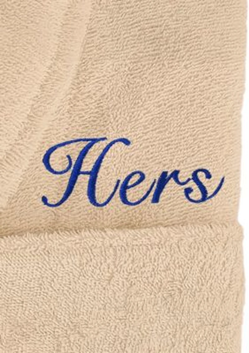Terry Bathrobe Embroidered with Hers Design Script Font