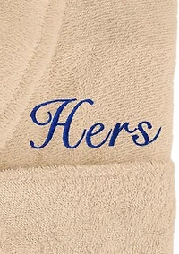 Terry Bathrobe Embroidered with Hers Design Script Font