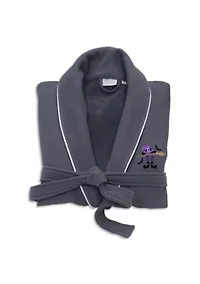 Unisex Waffle Terry Bathrobe Embroidered with Hat-Broom-Legs Design