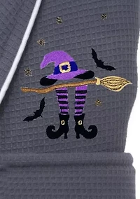 Unisex Waffle Terry Bathrobe Embroidered with Hat-Broom-Legs Design