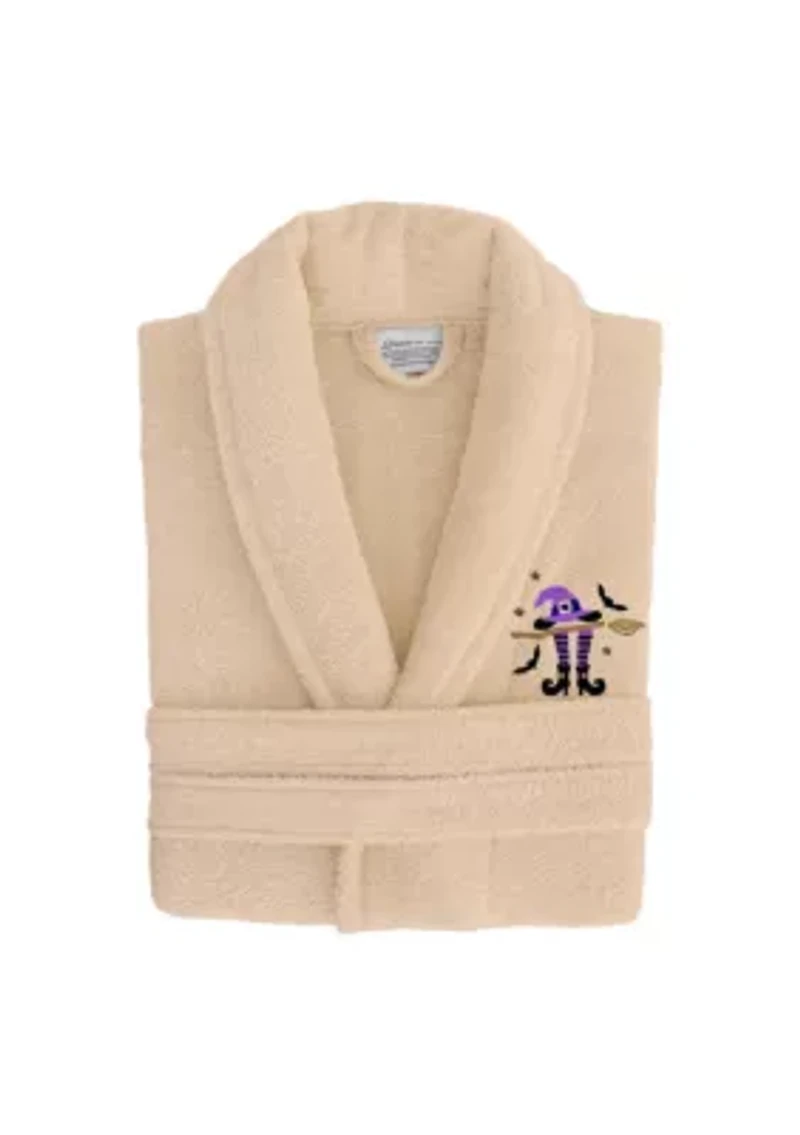Unisex Terry Bathrobe Embroidered with Hat-Broom-Legs Design