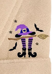 Unisex Terry Bathrobe Embroidered with Hat-Broom-Legs Design