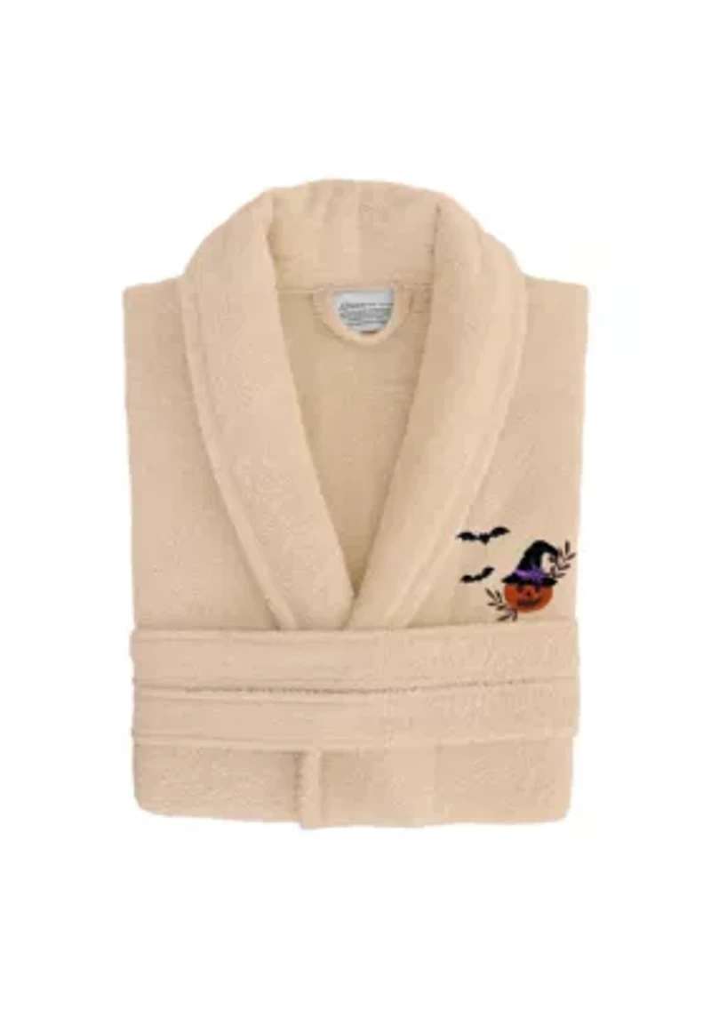 Unisex Terry Bathrobe Embroidered with Pumpkin Head Design