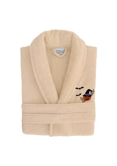 Unisex Terry Bathrobe Embroidered with Pumpkin Head Design