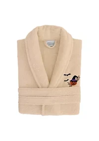 Unisex Terry Bathrobe Embroidered with Pumpkin Head Design