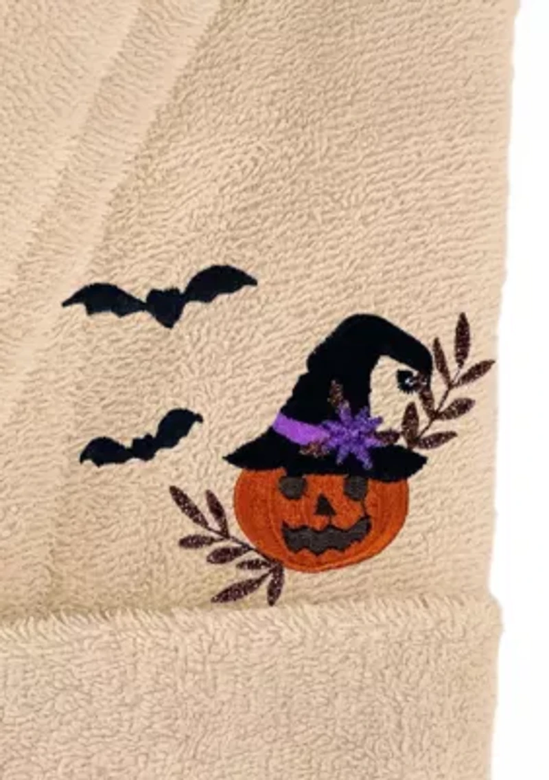 Unisex Terry Bathrobe Embroidered with Pumpkin Head Design
