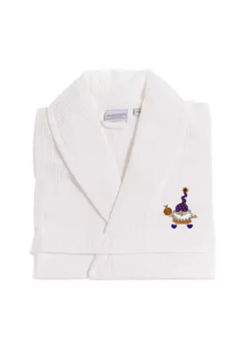 Unisex Waffle Weave Bathrobe Embroidered with Halloween Gnomes Design