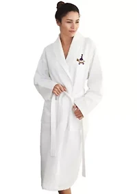 Unisex Waffle Weave Bathrobe Embroidered with Halloween Gnomes Design