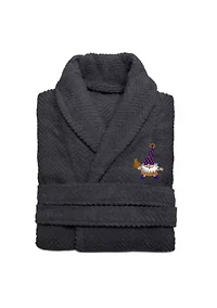 Unisex Herringbone Bathrobe Embroidered with Halloween Gnomes Design