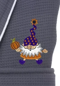 Unisex Waffle Terry Bathrobe Embroidered with Halloween Gnomes Design