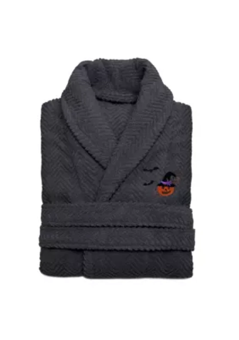 Unisex Herringbone Bathrobe Embroidered with Pumpkin Head Design