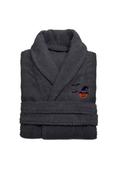 Unisex Herringbone Bathrobe Embroidered with Pumpkin Head Design