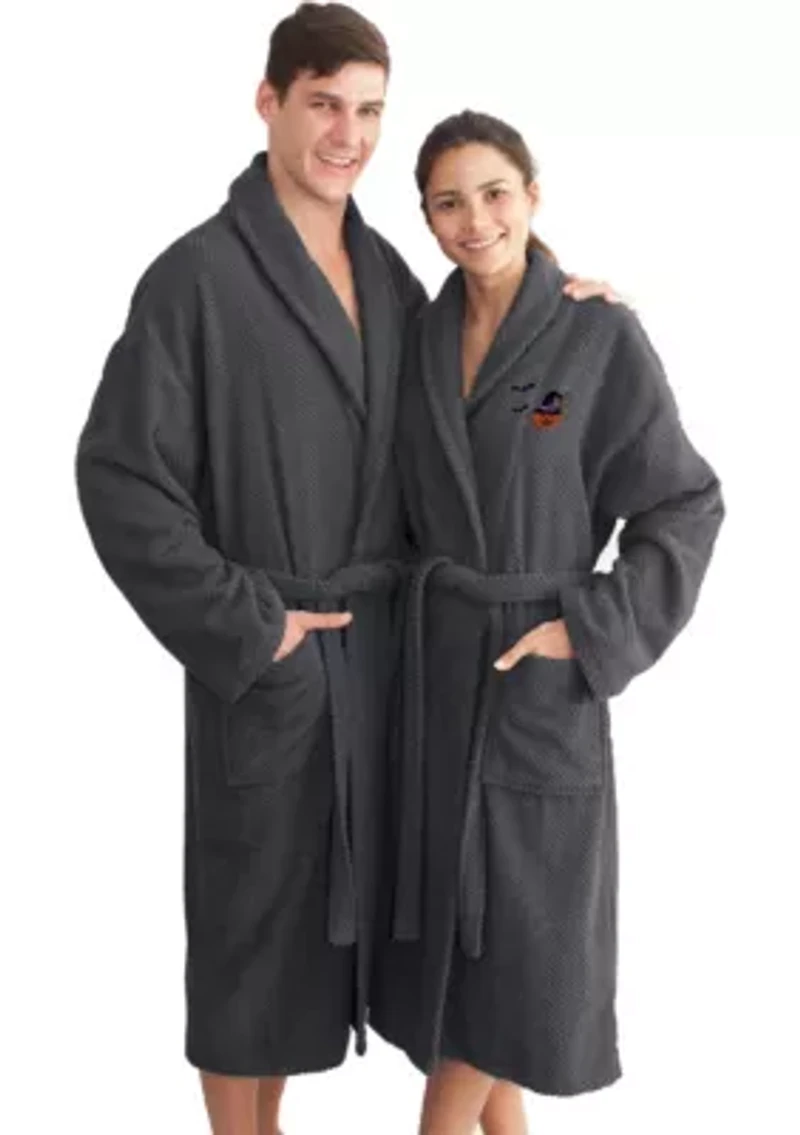 Unisex Herringbone Bathrobe Embroidered with Pumpkin Head Design