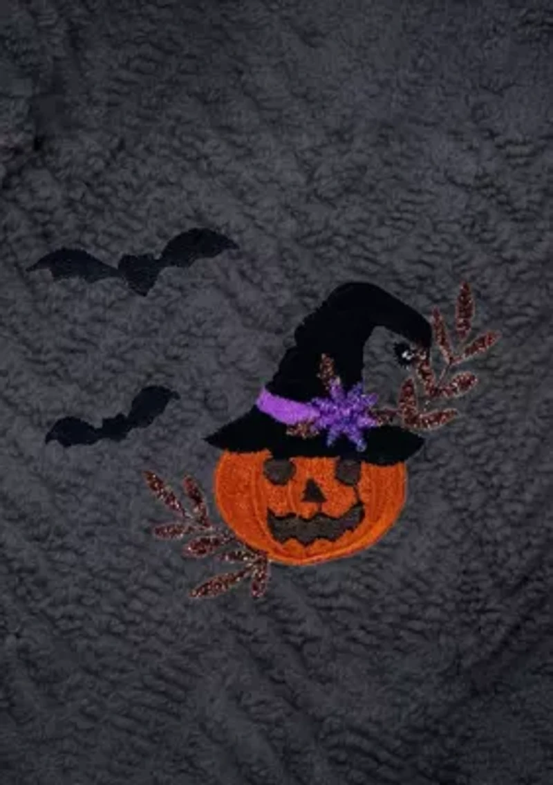 Unisex Herringbone Bathrobe Embroidered with Pumpkin Head Design