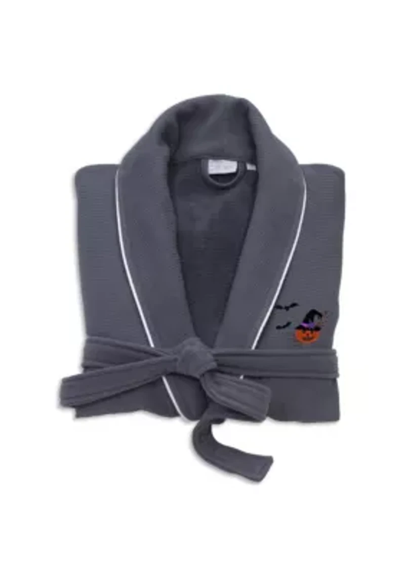 Unisex Waffle Terry Bathrobe Embroidered with Pumpkin Head Design