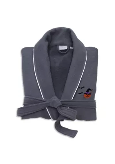 Unisex Waffle Terry Bathrobe Embroidered with Pumpkin Head Design