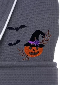 Unisex Waffle Terry Bathrobe Embroidered with Pumpkin Head Design