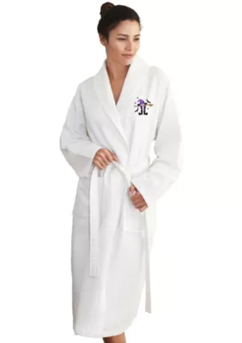 Unisex Waffle Weave Bathrobe Embroidered with Hat-Broom-Legs Design