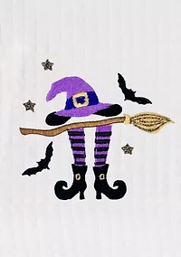 Unisex Waffle Weave Bathrobe Embroidered with Hat-Broom-Legs Design