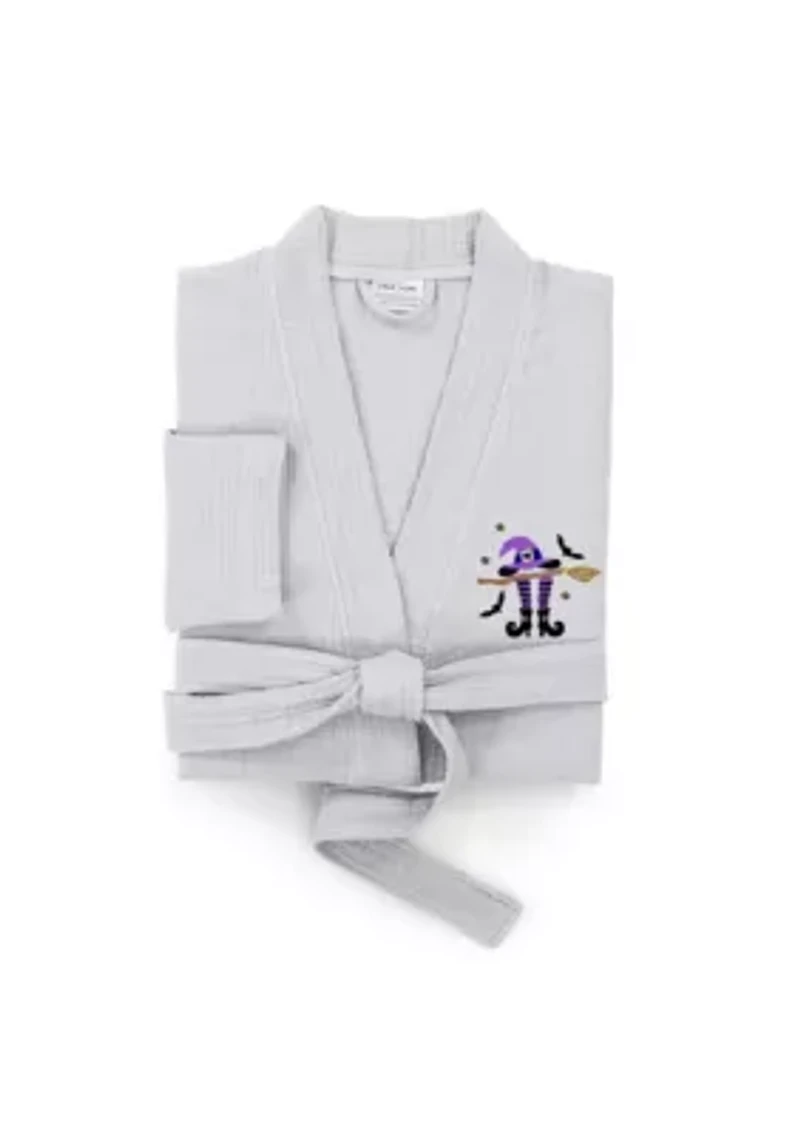Unisex Smynra Bathrobe Embroidered with Hat-Broom-Legs Design