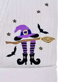 Unisex Smynra Bathrobe Embroidered with Hat-Broom-Legs Design