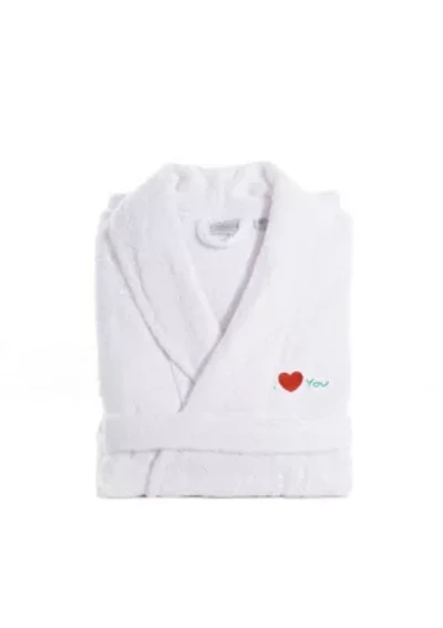 Unisex Terry Bathrobe Embroidered with I Love You Design