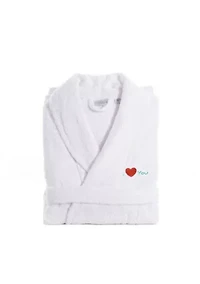 Unisex Terry Bathrobe Embroidered with I Love You Design