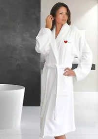 Unisex Terry Bathrobe Embroidered with I Love You Design