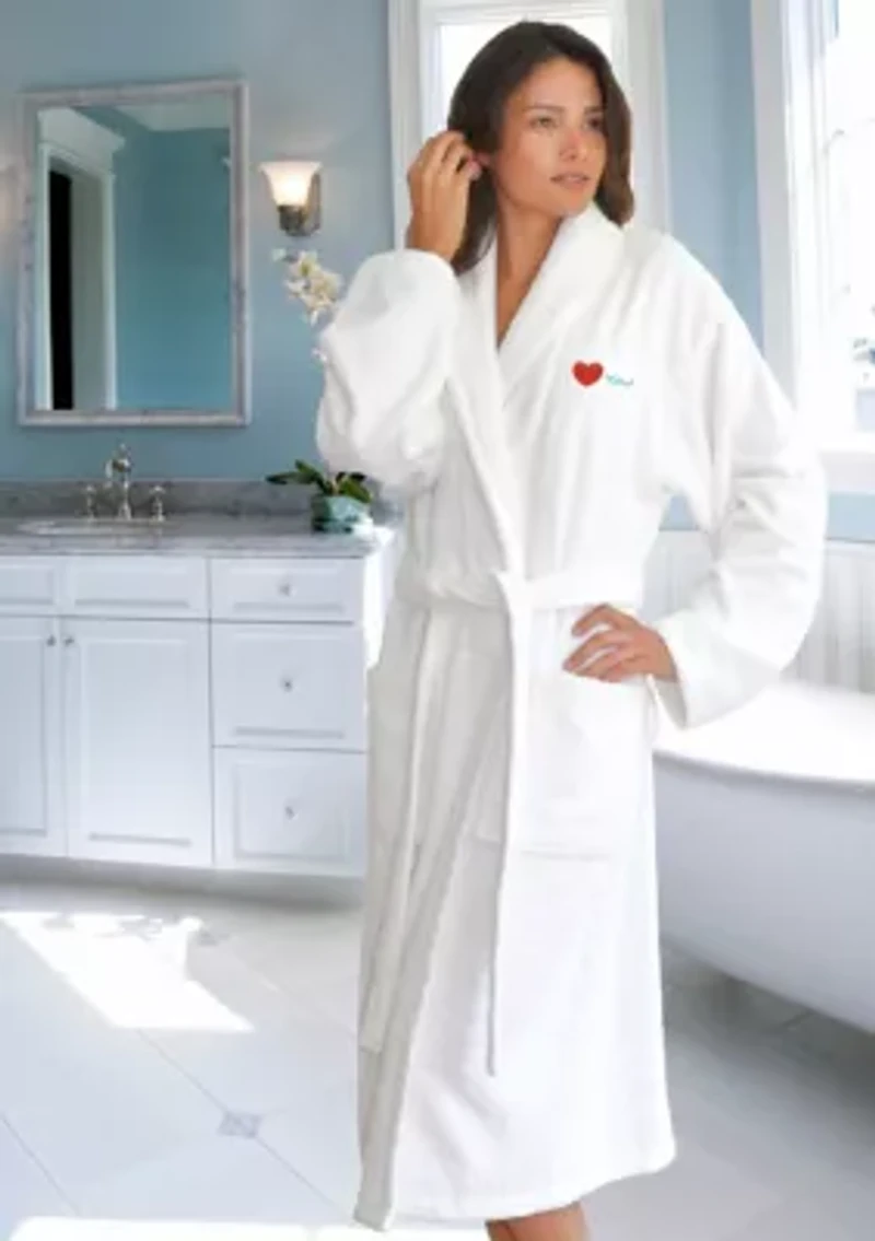 Unisex Terry Bathrobe Embroidered with I Love You Design