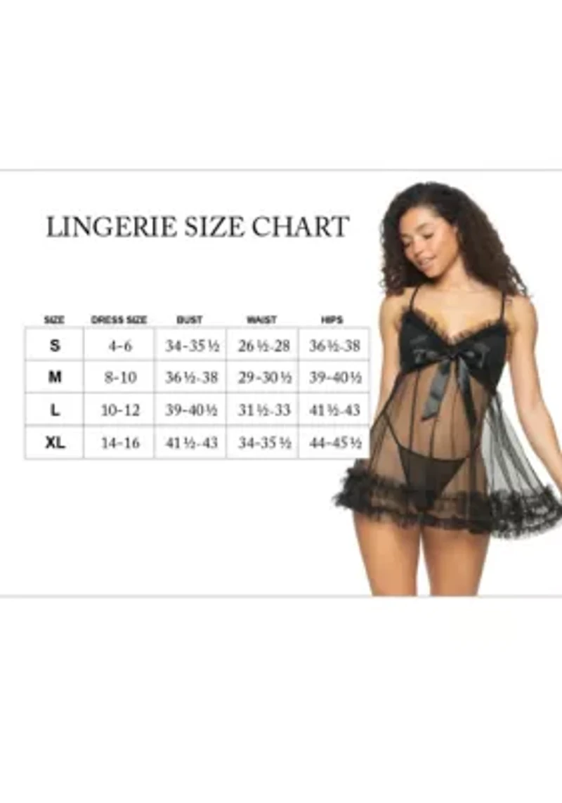 Ruffles Luxe Printed Mesh & Lace Babydoll with Hipster