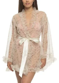 Veil Luxe Printed Tulle Ruffle Short Robe
