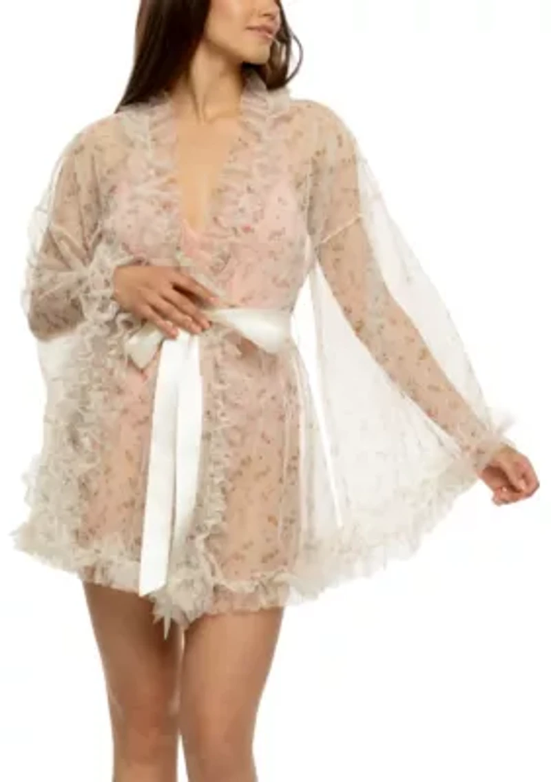 Veil Luxe Printed Tulle Ruffle Short Robe