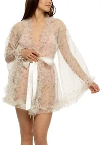 Veil Luxe Printed Tulle Ruffle Short Robe