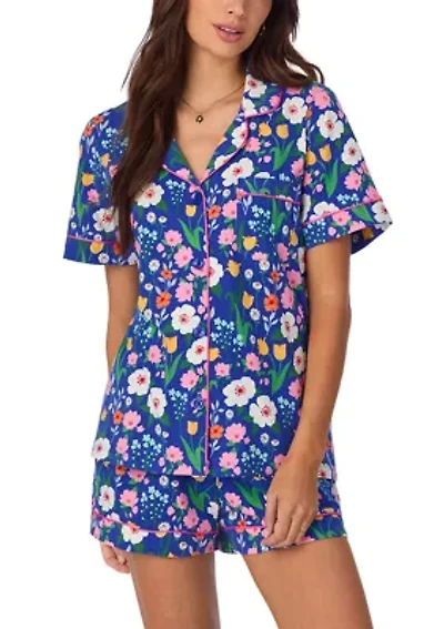 Cotton Knit Short Sleeve Boxer Pajama Set