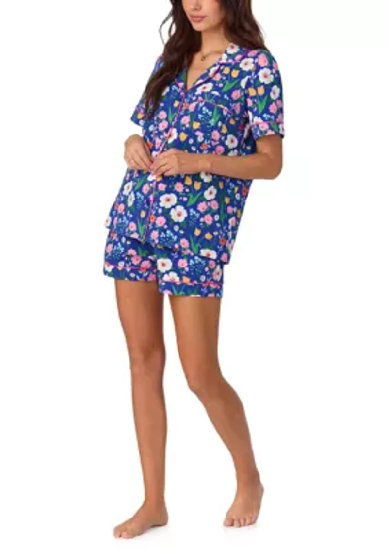 Cotton Knit Short Sleeve Boxer Pajama Set