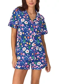Cotton Knit Short Sleeve Boxer Pajama Set