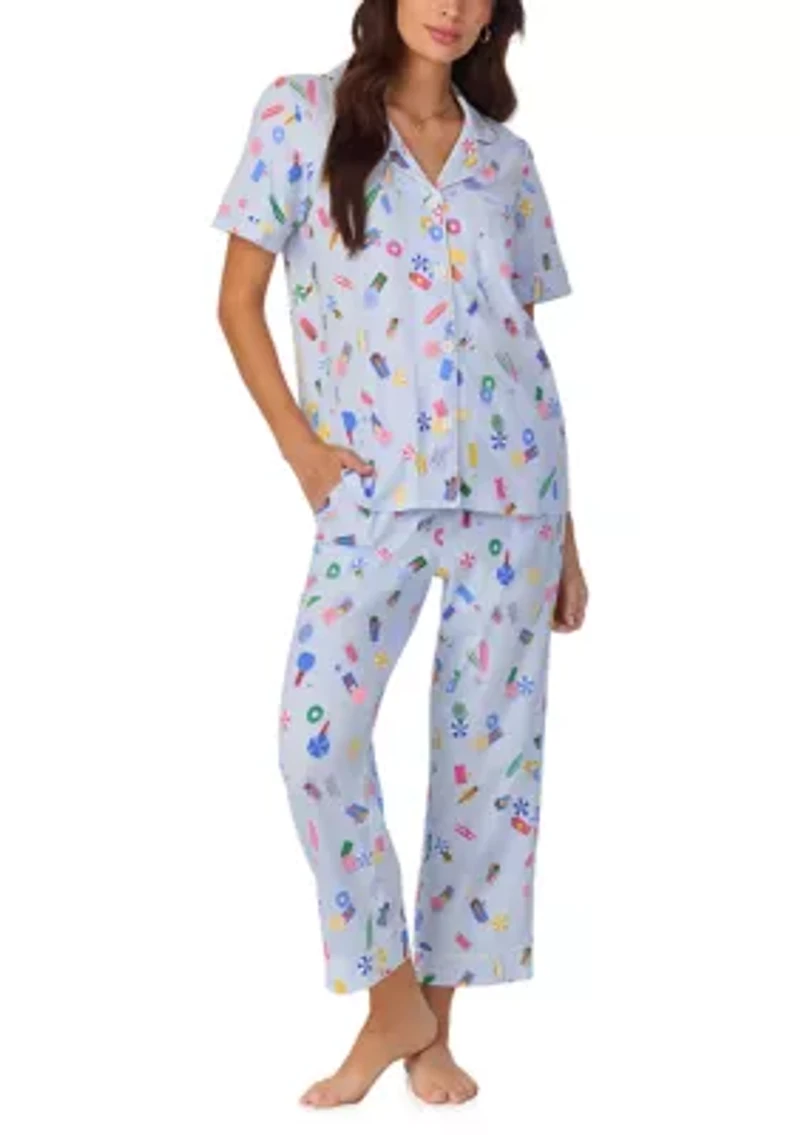 Women's Cotton Knit Short Sleeve Cropped Pajama Set