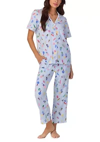 Women's Cotton Knit Short Sleeve Cropped Pajama Set