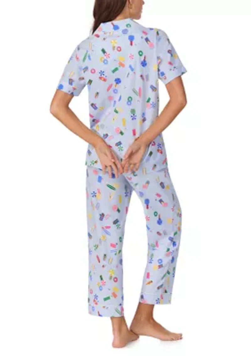 Women's Cotton Knit Short Sleeve Cropped Pajama Set