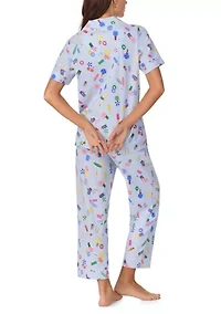 Women's Cotton Knit Short Sleeve Cropped Pajama Set