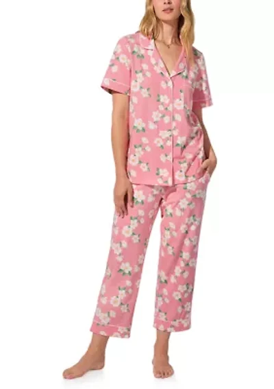 Cotton Knit Short Sleeve Cropped Pajama Set