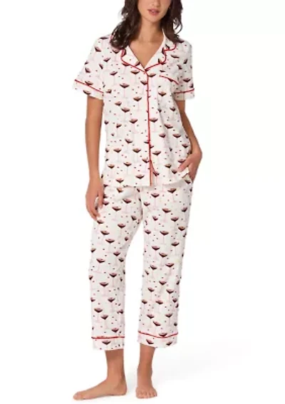 Cotton Knit Short Sleeve Cropped Pajama Set