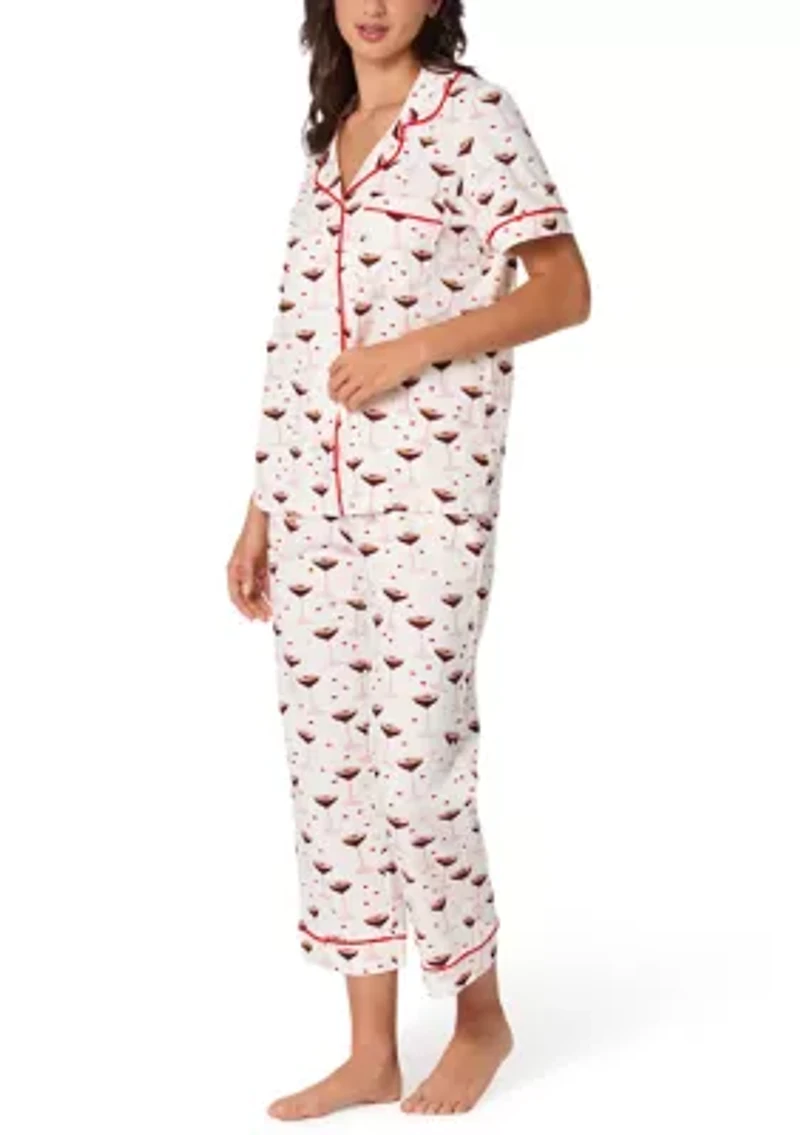 Cotton Knit Short Sleeve Cropped Pajama Set