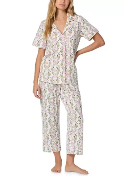 Women's Short Sleeve Cropped Pants Pajama Set