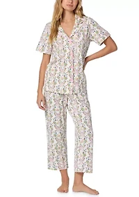 Women's Short Sleeve Cropped Pants Pajama Set
