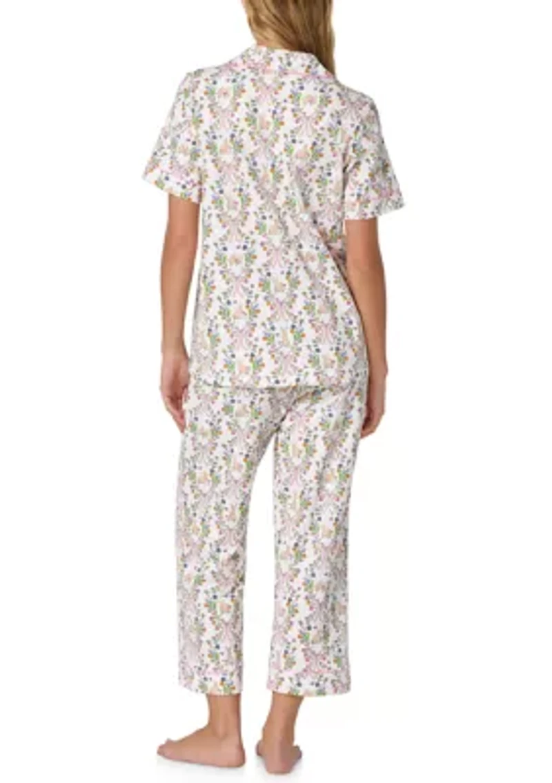 Women's Short Sleeve Cropped Pants Pajama Set