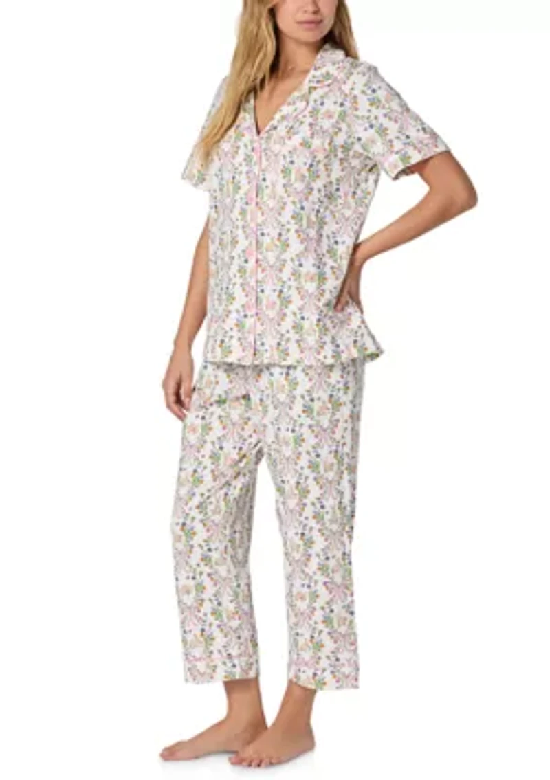 Women's Short Sleeve Cropped Pants Pajama Set