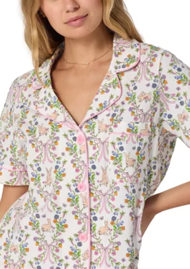 Women's Short Sleeve Cropped Pants Pajama Set