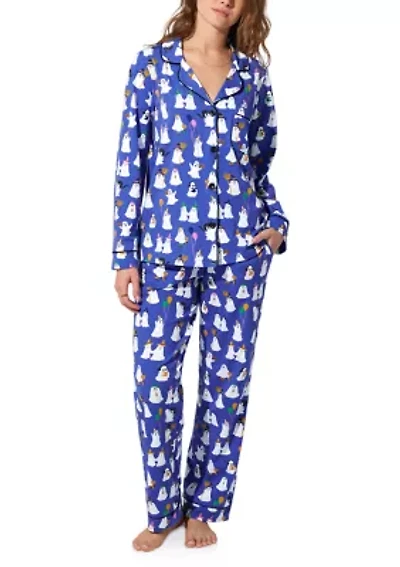 Cotton Knit Long Sleeve Pants Pajama Set